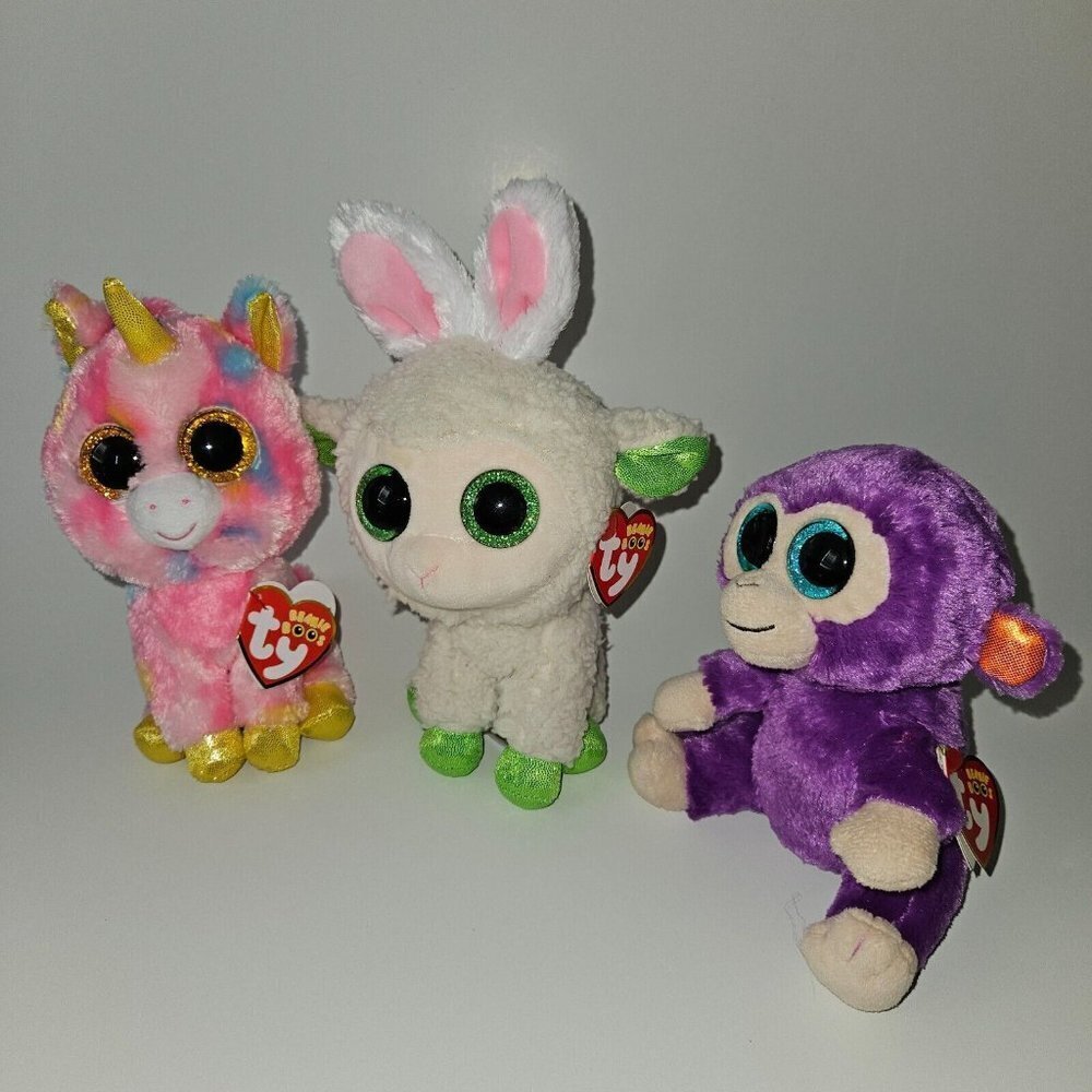 TY Beanie Boos Plush Lot Grapes Monkey Fantasia Unicorn Mary Easter Sheep w/TAGS